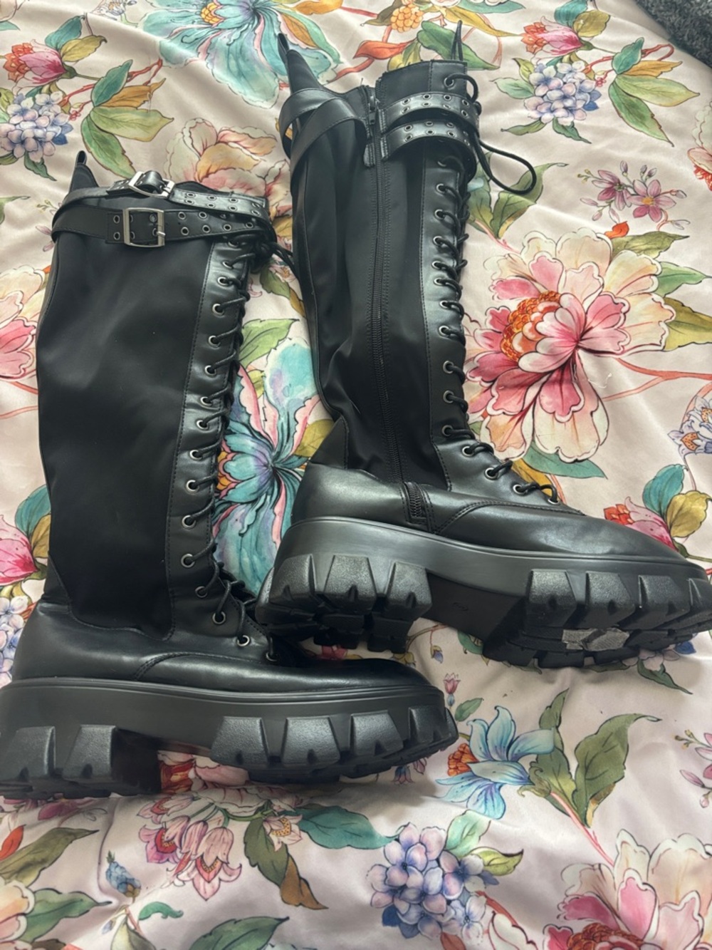 Black Lace-Up Knee-High Combat Boots - Stylish Platform Women’s Boots